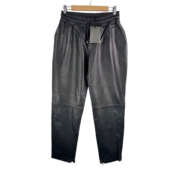 Muubaa Leather Malaxis Track Tapered Sweat Jogger Pants Black  US 8 - Picture 1 of 10